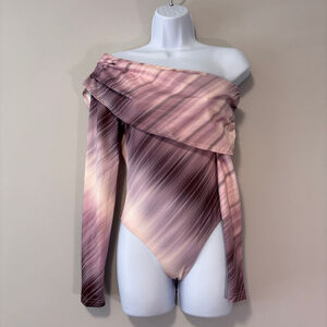 SHEIN Women's XS One Shoulder Long Sleeve Purple & Pink Bodysuit NIB